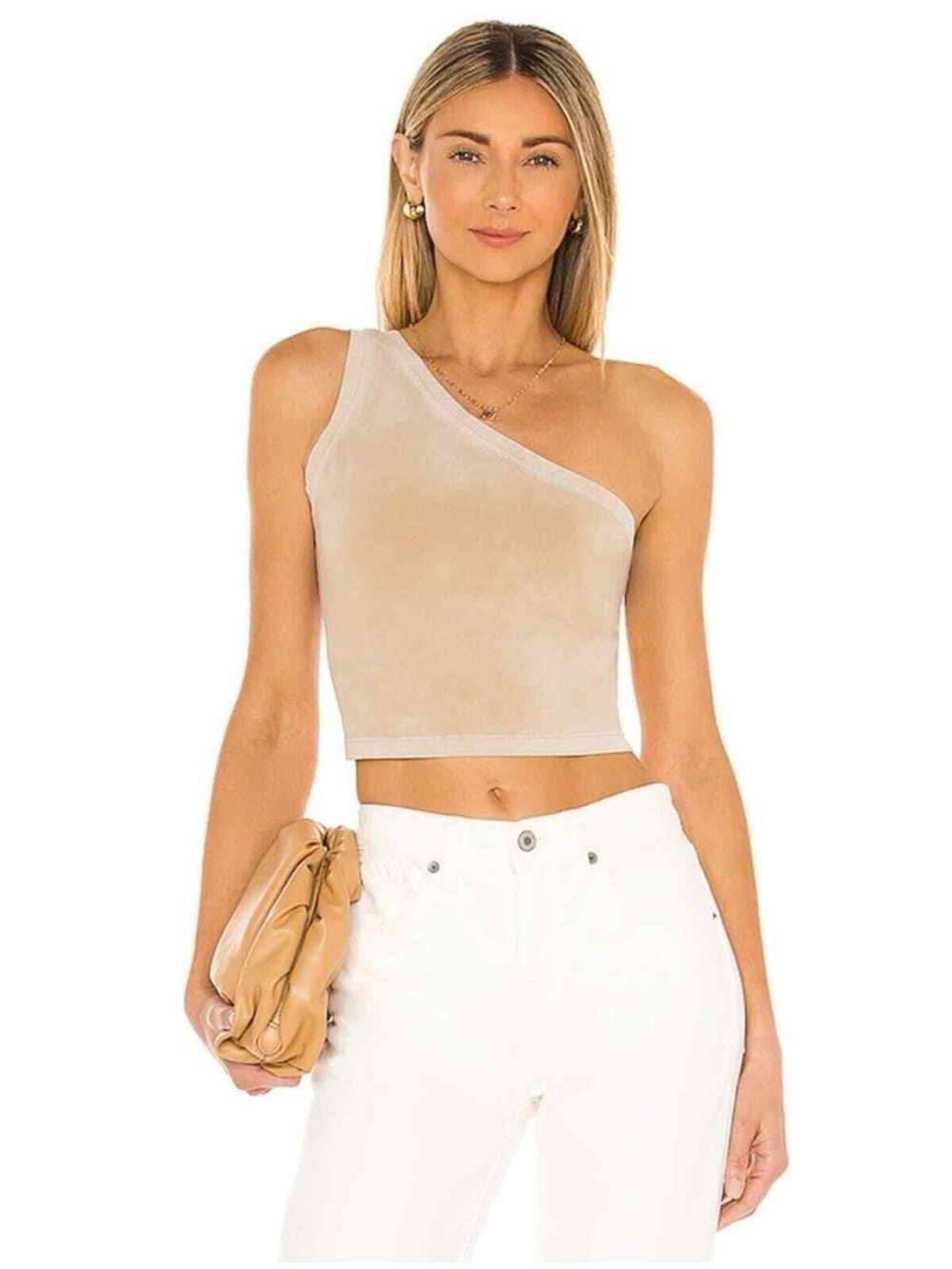 Cotton Citizen One-Shoulder Beige Crop Top